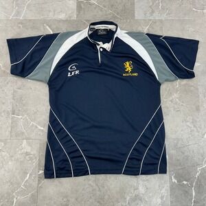 Live For Rugby Scotland Jersey Mens Medium Rugby Henley Shirt Embroidered Blue